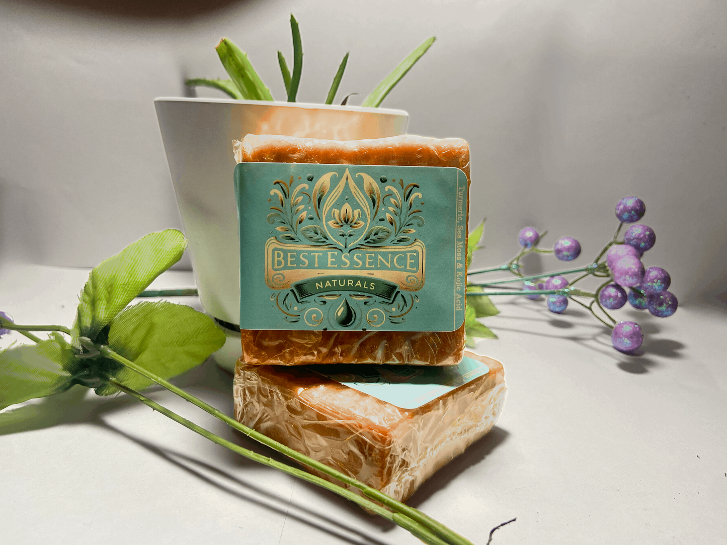 Natural Glow: Turmeric & Sea Moss Artisanal Soap Bar by Best Essence Naturals.